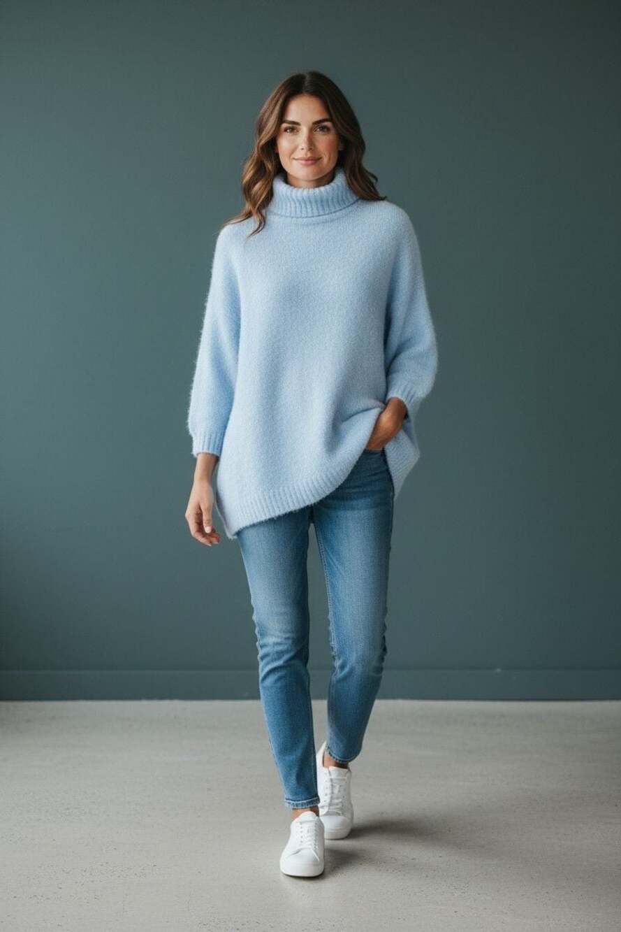 Bardot Junior Sky Blue Fuzzy Knit Turtleneck Sweater